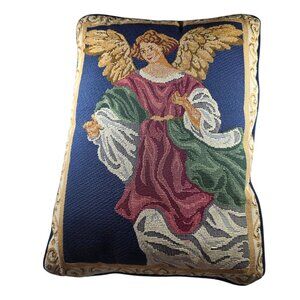 Tapestry Angel Decorative Pillow Blue Backing holiday christmas
